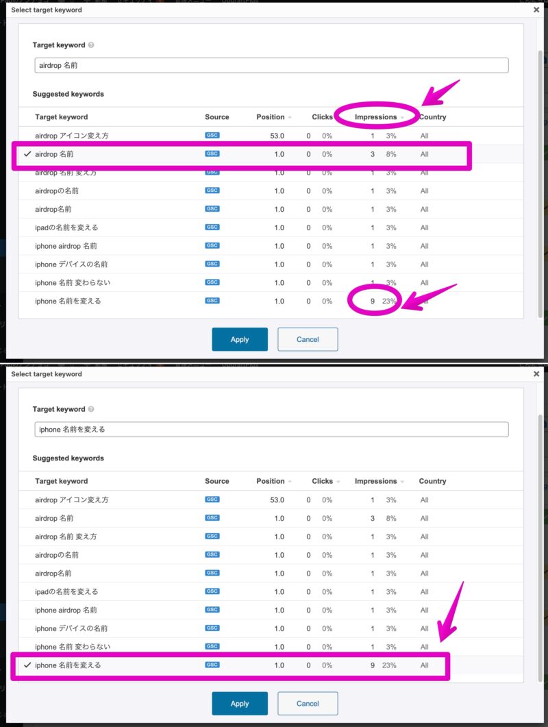 Ahrefs SEO レポート Suggested Keywords