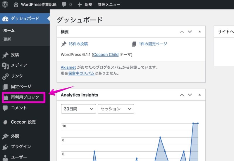 WordPress ダッシュボード ホーム画面